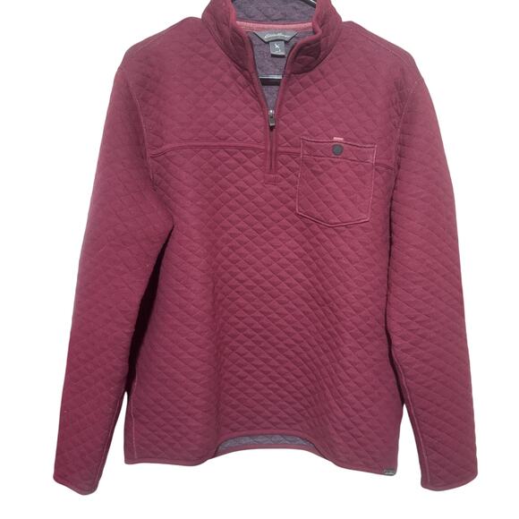 Eddie Bauer Sweater Mens S 1/4 zip Fleece Diamond Quilted Burgundy sweatshirt - Picture 1 of 6